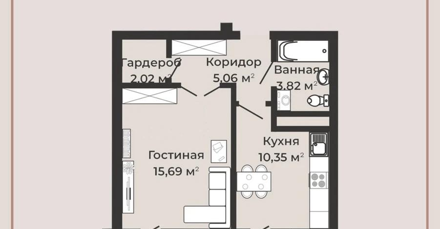 1-комнатная квартира · 38.9 м² · 5/7 этаж, Илияса Есенберлина 80 — Fresh market