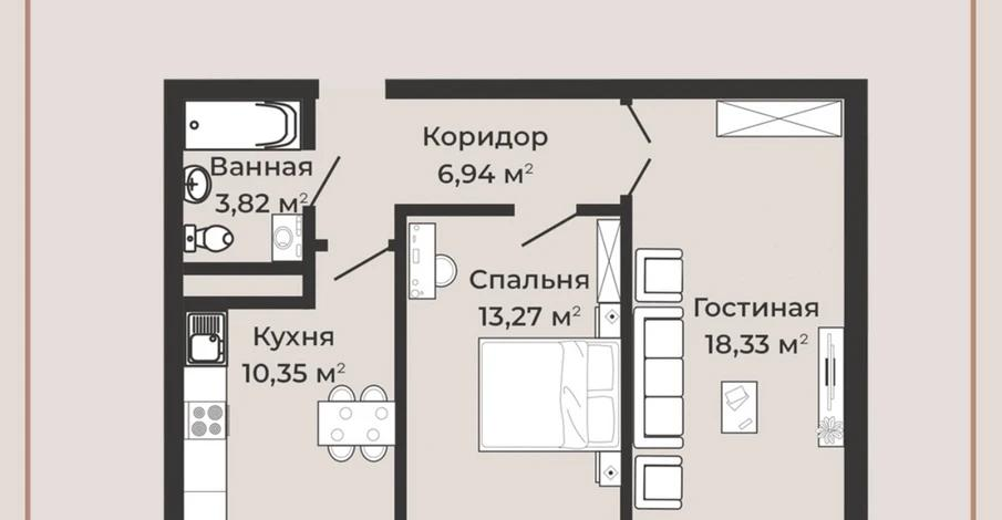 2-комнатная квартира · 53.7 м² · 7/7 этаж, Илияса Есенберлина 80 — Fresh market