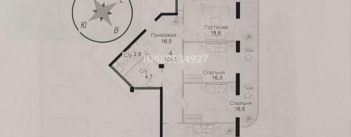 3-комнатная квартира, 104.5 м², 12/16 этаж, Навои 9/1