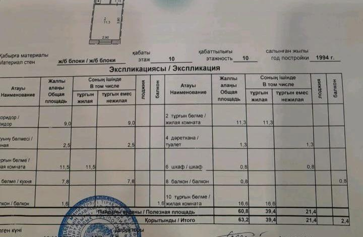 3-комнатная квартира · 64 м² · 10/10 этаж, Малайсары