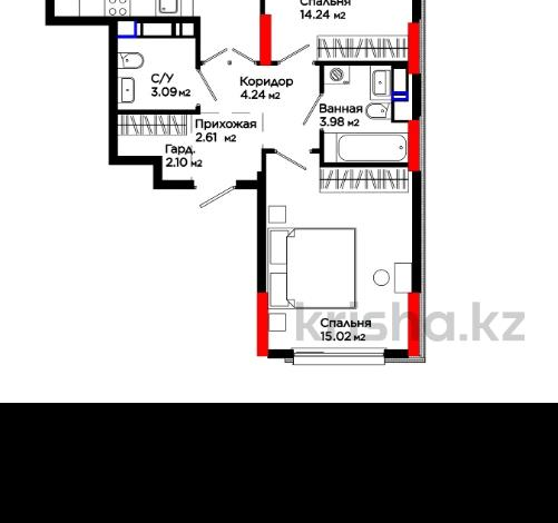 3-комнатная квартира, 69.09 м², Туран 55/14