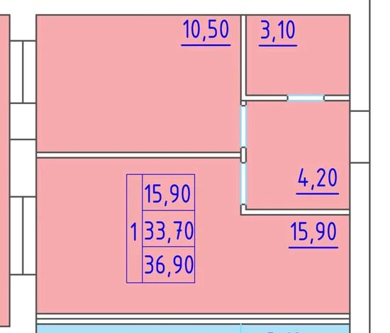 1-комнатная квартира, 38.9 м², 9/9 этаж, Е-810 2/21