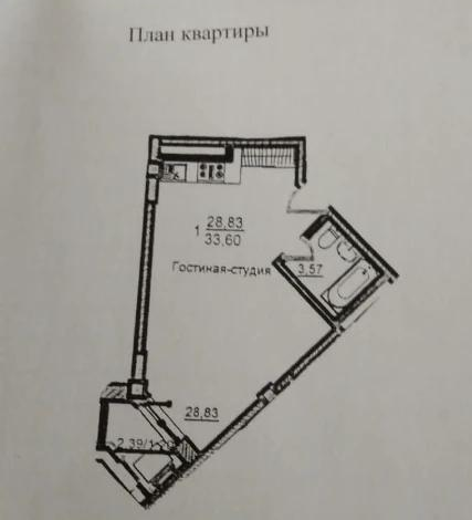 1-комнатная квартира, 36.6 м², 8/9 этаж, Е-11 6/1