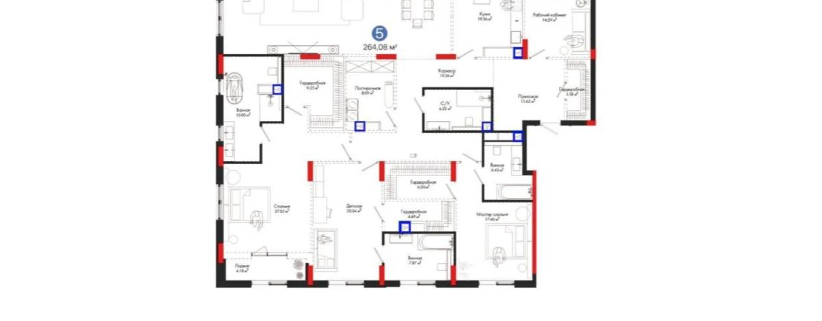 5-комнатная квартира, 265 м², 3/7 этаж, переулок Тасшокы