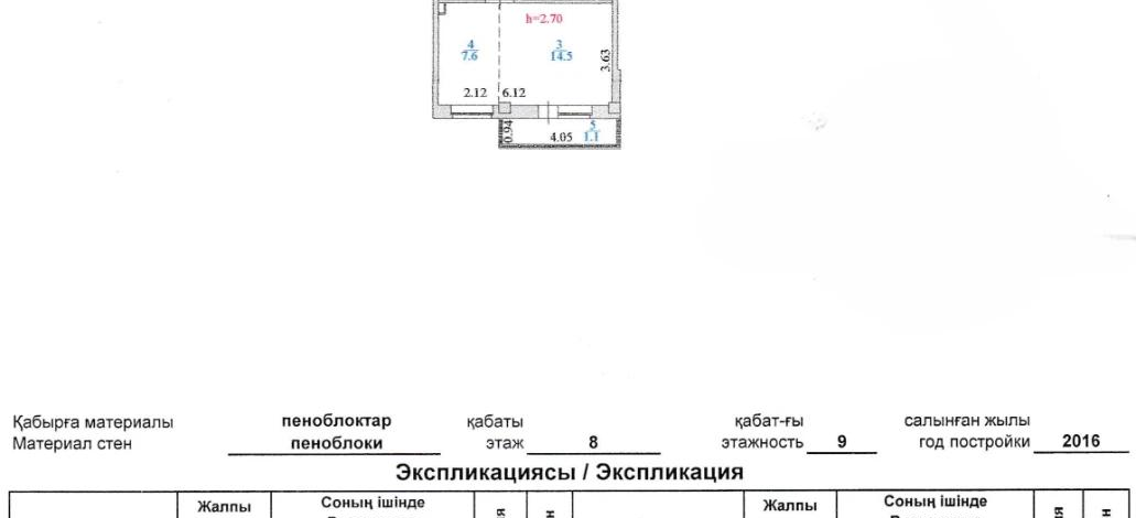 1-комнатная квартира, 32.1 м², 8/9 этаж, Иманова 44