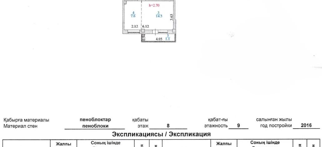 1-комнатная квартира, 32 м², 8/9 этаж, Иманова 44