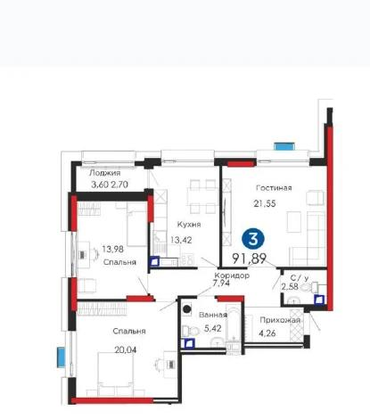 3-комнатная квартира, 92 м², 4/20 этаж, Туран 44/2