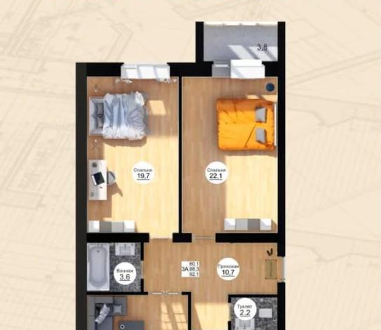 3-комнатная квартира · 92 м² · 3/5 этаж, мкр. Алтын орда, Батыс-2 251В — Береке парк