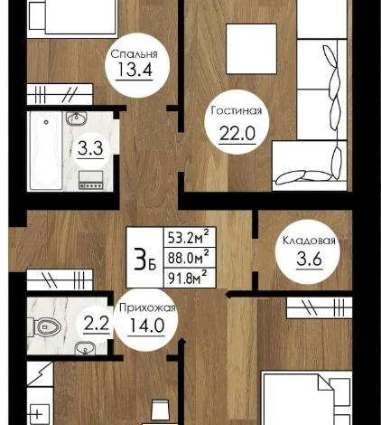 3-комнатная квартира · 92 м² · 3/5 этаж, мкр. Алтын орда, Батыс-2 251В — Береке парк