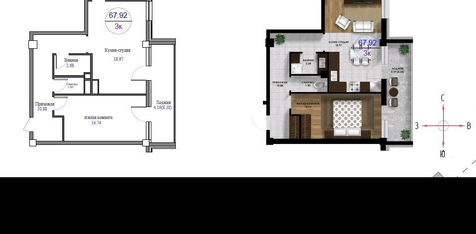 2-комнатная квартира · 73.5 м² · 12/12 этаж, Нахимова — Маркова -Альфараби