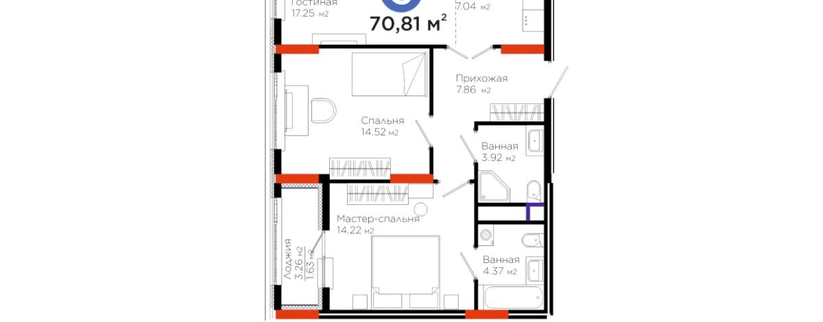 3-комнатная квартира, 70.81 м², Е 796 1