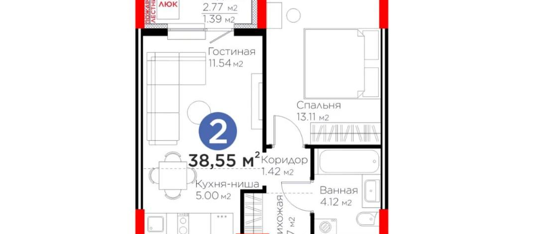 2-комнатная квартира, 38.5 м², 8/9 этаж, Туран 57/5 — Бухар Жырау