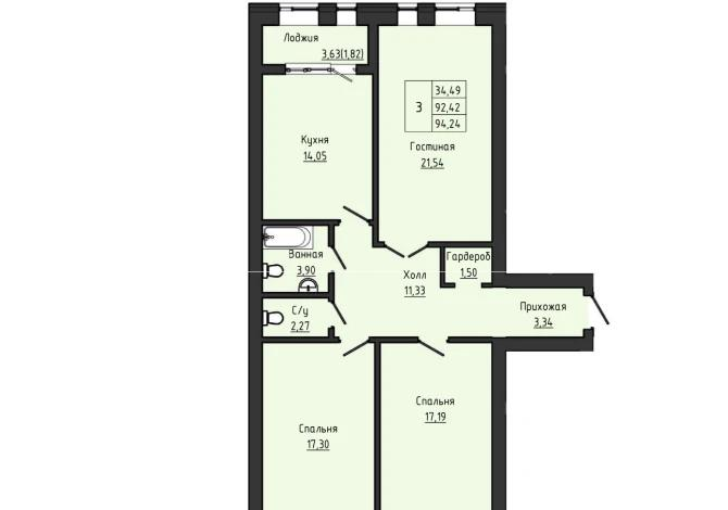 3-комнатная квартира · 94.24 м², мкр. Алтын орда 228/3 — РЯДОМ НОВАЯ ШКОЛА И САДИК