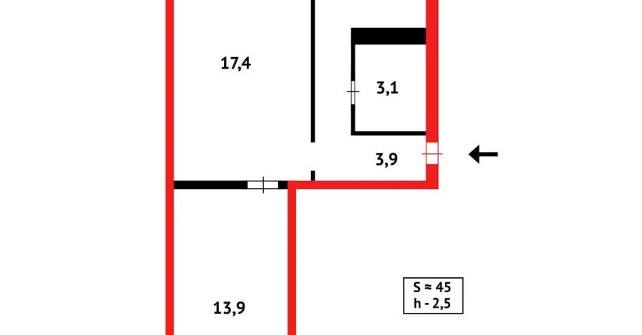 2-комнатная квартира · 45 м² · 5/5 этаж, Восток 2