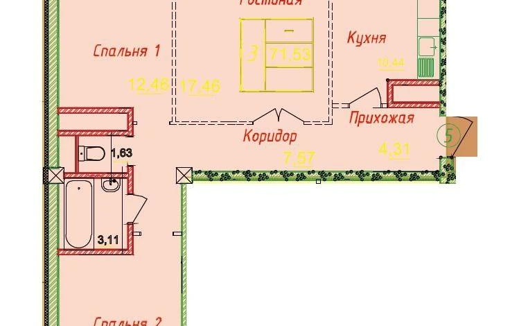 3-комнатная квартира · 71.2 м² · 7/10 этаж, Илияса Есенберлина 66