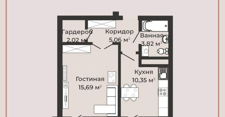 1-комнатная квартира · 38.9 м² · 5/7 этаж, Илияса Есенберлина 80