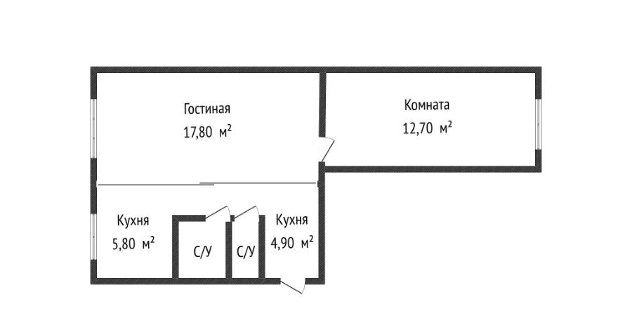 2-комнатная квартира · 45.2 м² · 1/5 этаж, Космическая 8/1