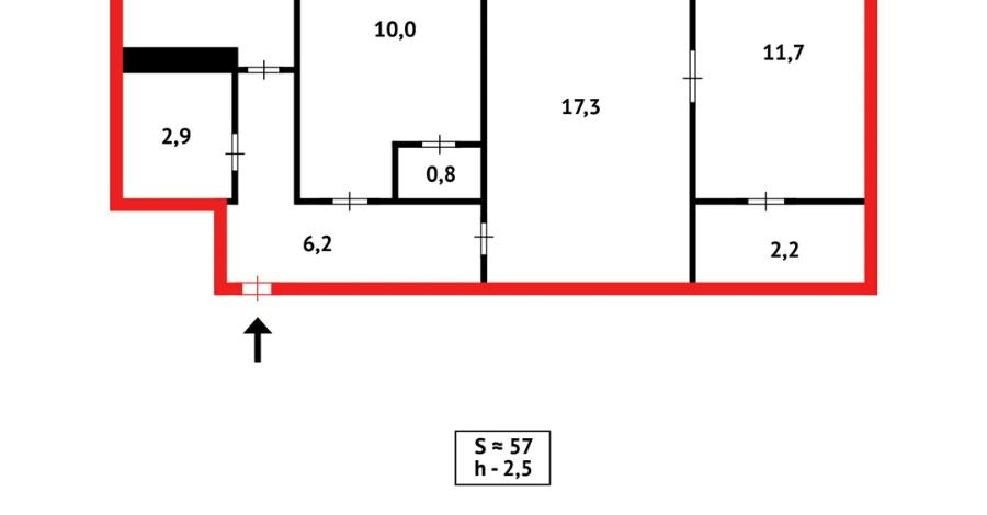 3-комнатная квартира · 56.7 м² · 1/5 этаж, мкр Новый Город, ул. Алиханова 26/1