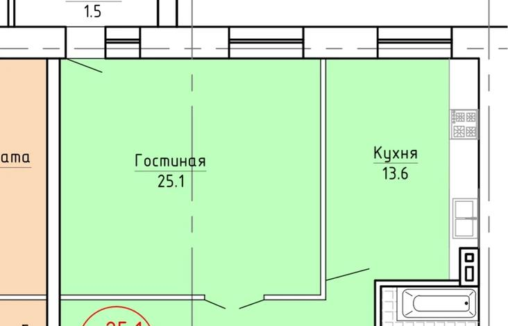 1-комнатная квартира · 57 м² · 4/4 этаж, Академика Сатпаева 79 — Михаила Исиналиева