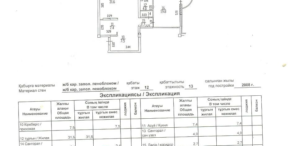2-комнатная квартира · 77.6 м² · 12/13 этаж, мкр Керемет 5 к43 — проспект Сакена Сейфуллина